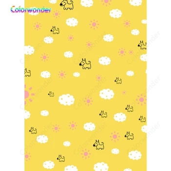 

Sun Clouds Puppy Cartoon Yellow Baby Shower Photography Backdrop Photographic Backgrounds For Photo Studio Vinyl