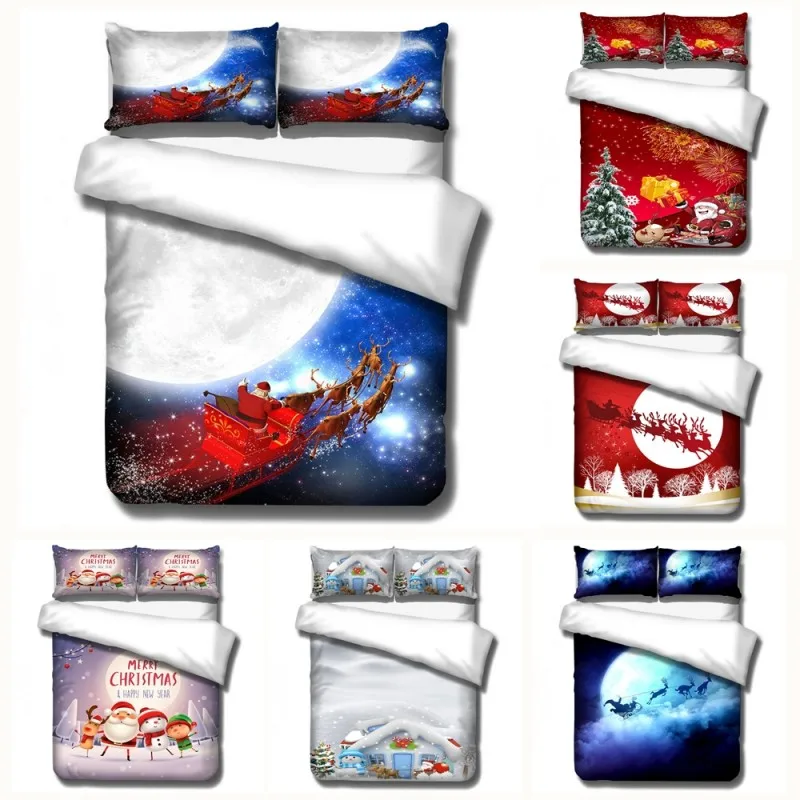 Cartoon Santa Claus Elk Bedding Sets Baby Kids Boys Girls Christmas Gift Duvet Covers Pillowcases Comforter Cover Bedclothes