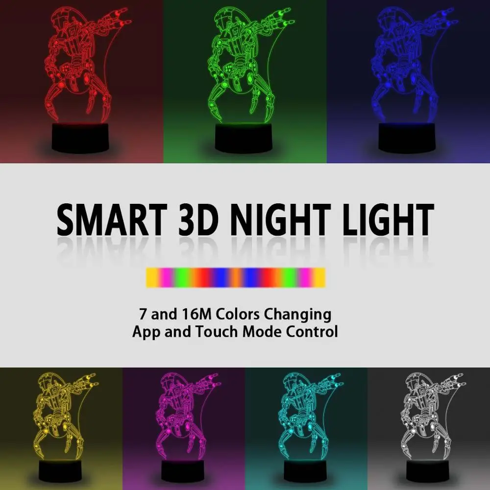 NiteApps 3D Звездные войны дроидека эсминец Droid ночник настольная лампа иллюзия Лампа подарок на день рождения приложение/сенсорный контроль