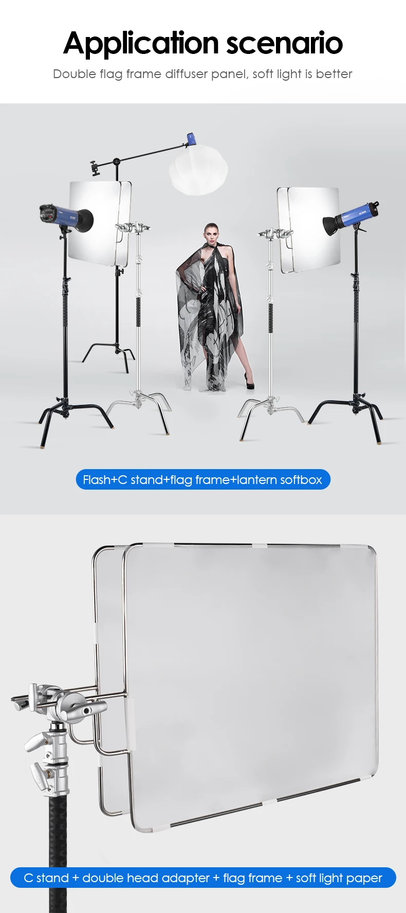 Selens 2 in1 C Stand Heavy Duty Grip Head Photography Mounting Adapter Metal Hol