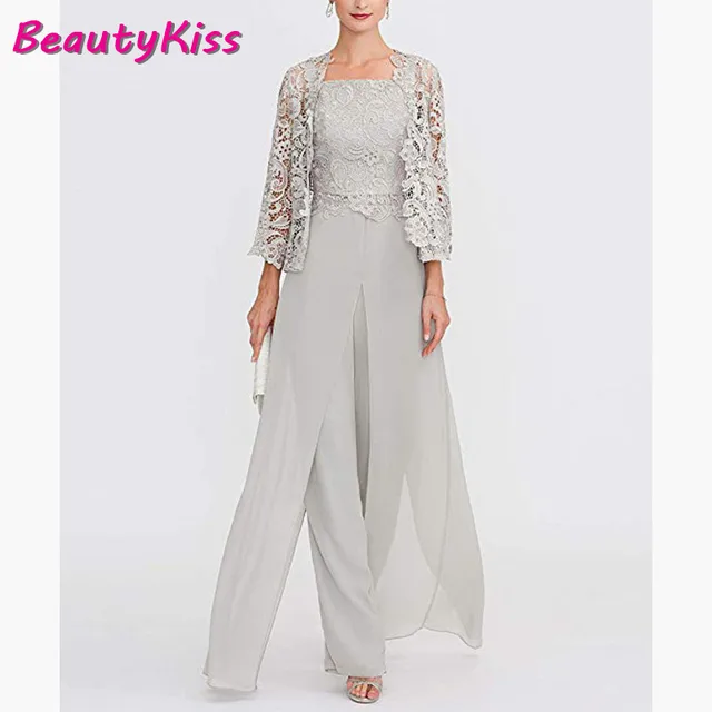 3 piece chiffon pant suit plus size