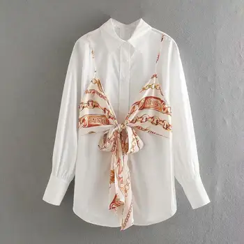

Z 2020 New Fashion Brand summerShirt Turn-down Collar Bow Full Long Casual Geometric Regular Cotton