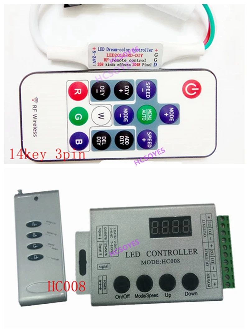 HC008 14key DC 5 в 12 В 24 В 4 клавиши Программируемый rgb светодиодный контроллер пикселей 133 режимов эффектов для ws2812 ws2811 2801 светодиодный светильник