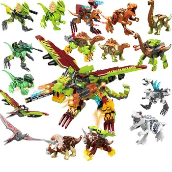 

8pcs/set Jurassic Park Dinosaur Figure Building Blocks Toys Lepining velociraptor Pterosaur armed Model Bricks for Children Gift