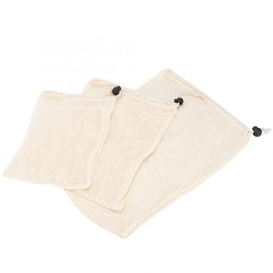 6pcs/set Premium Organic Cotton Mesh Produce Bags Reusable Washable Storage Drawstring Bag for Shopping Grocery Fruit Vegetable