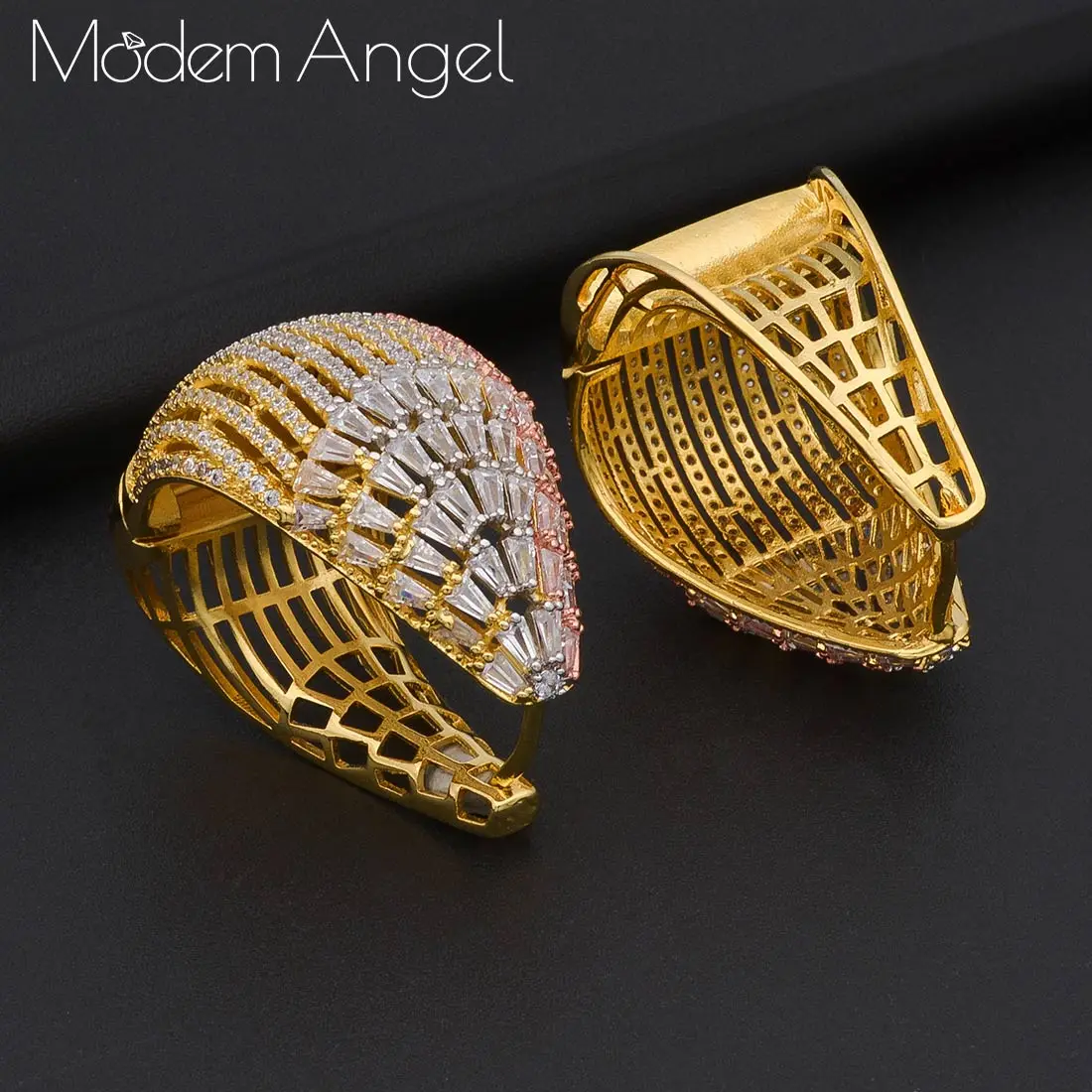 ModemAngel полые Роскошные линии AAA кубические цирконы серьги-кольца для женщин ювелирные украшения для помолвки вечерние подарок
