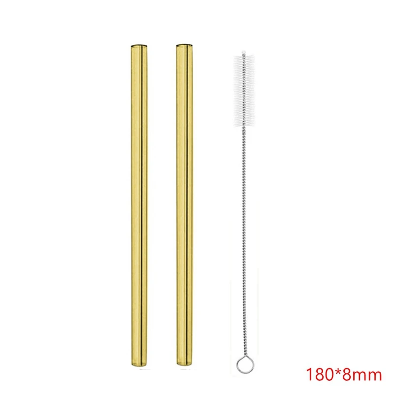 yellow 2pcs 4 шт стеклянная соломинки многократного использования питьевая стеклянная трубка экологичный с кистью набор для смузи чай сок события партия поддерживает поставки - Цвет: yellow 2pcs