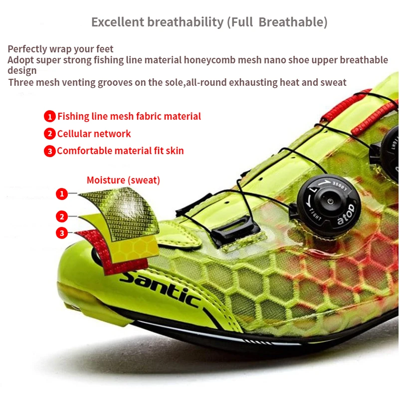 SANTIC ALPHA Road Shoes Vent углеродистая дорожная обувь дорожная дышащая обувь с замком обувь для велоспорта гоночная команда обувь для верховой езды