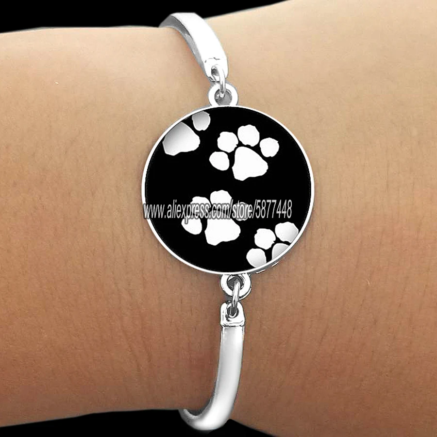 Cute Cat Paw Print Glass Women Bracelet Fashion Animal Paw Print Bangle You Always In My Heart Braclets Gift For Girlfriend bracelet jewelry
