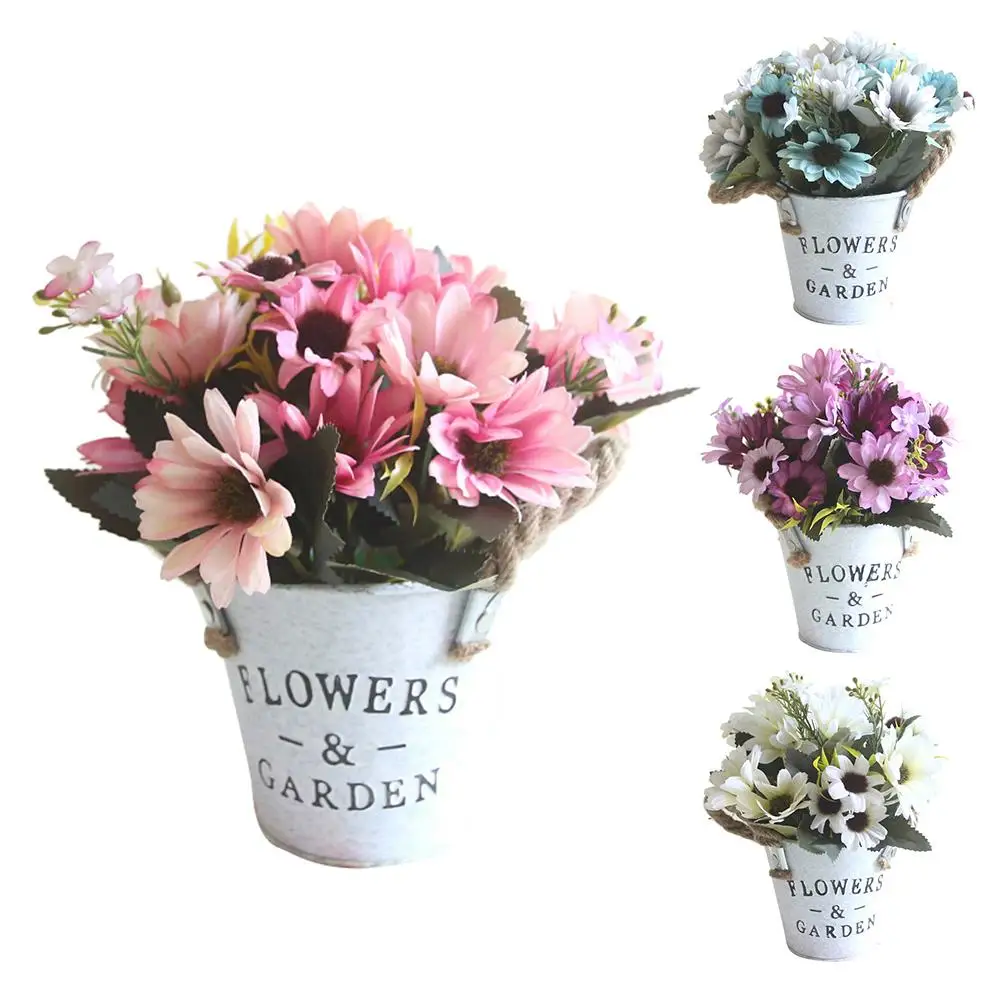 1Pc Potted Artificial Chrysanthemum Flower Bonsai Vivid Simulation Flowers Garden Wedding Party Home Decor (With Pot) | Дом и сад