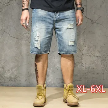 

Ripped Denim Shorts Male Plus Size 4XL 5XL 6XL Hole Jeans Destressed Shorts Men Large Big Size Bermuda Straight Fit Breeches Men