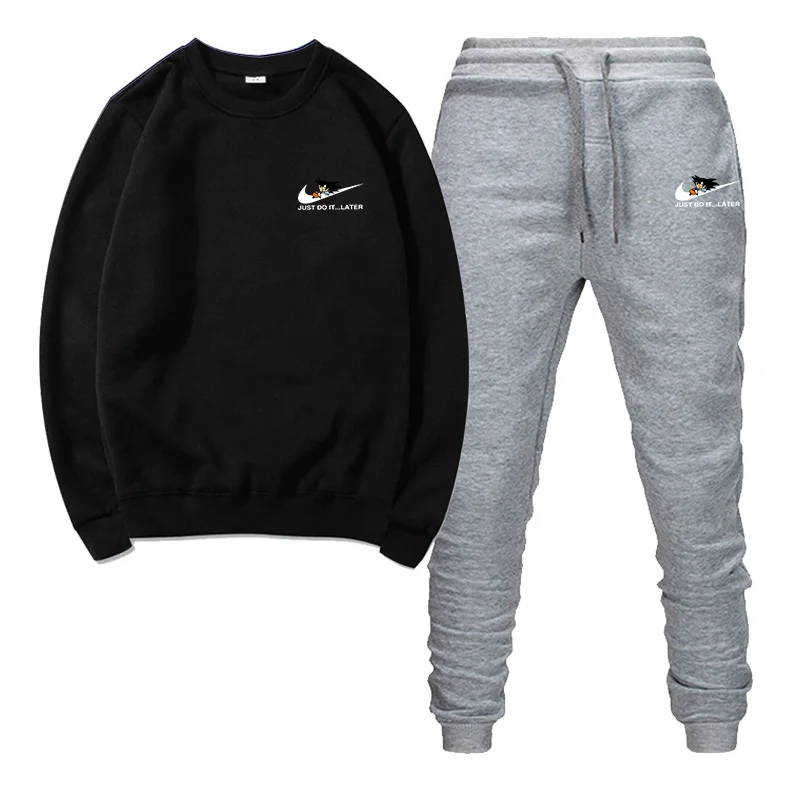 Black and gray Алиэкспресс взрыв зимний МОЛОДЕЖНЫЙ мужской спортивный и фитнес тренировочный костюм корейский тренд с длинными рукавами свитер костюм для мужчин - Цвет: Black and gray