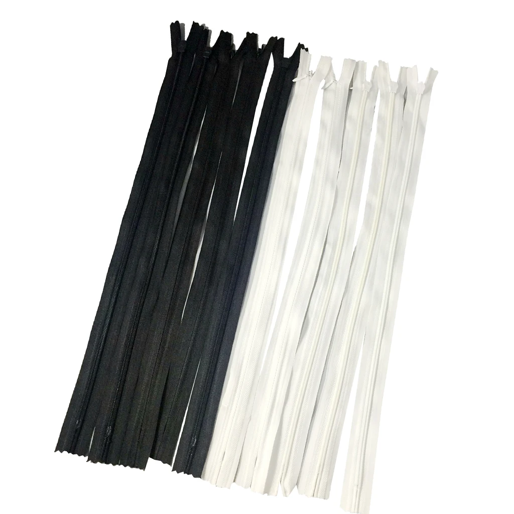10pcs White Black Invisible Nylon Closed End Zip Zippers for Sewing Tailor Dressmaking 40cm