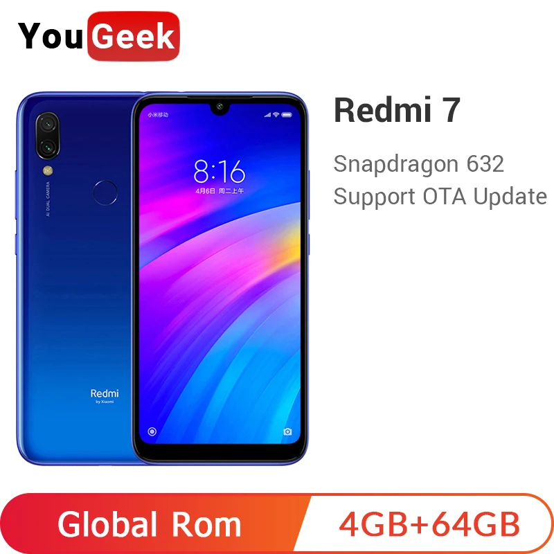 Глобальный Встроенная память DHL Xiaomi Redmi 7 4 Гб 64 мобильный телефон Snapdragon 632 Octa Core 12MP+ 2MP 6,2" 4000 мАч Redmi7 смартфон