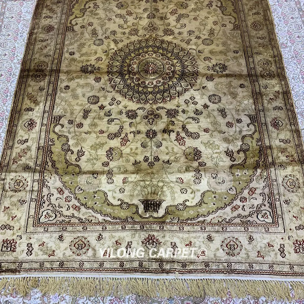 YILONG 4'x6' ручной работы турецкий ковер бежевый античный персидский Шелковый ковры(LH1010B