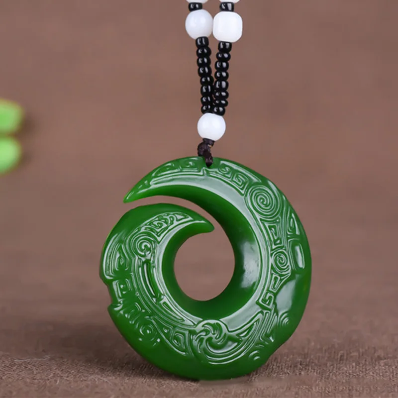 Дропшиппинг зеленый Хотан нефрита подвеска-пончик ожерелье ручной резной китайский дракон подвески женские мужские ювелирные изделия