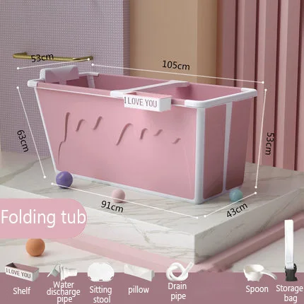Портативная ванна для взрослых с сидением для душа, Складная Ванна для купания, домашняя большая ванна, складной душевой поддон - Цвет: Pink-S no cover