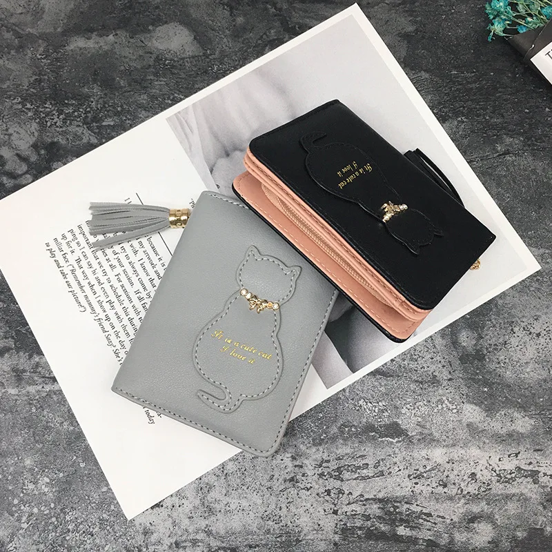 Женский кошелек с кисточками, с рисунком кота из искусственной кожи ...