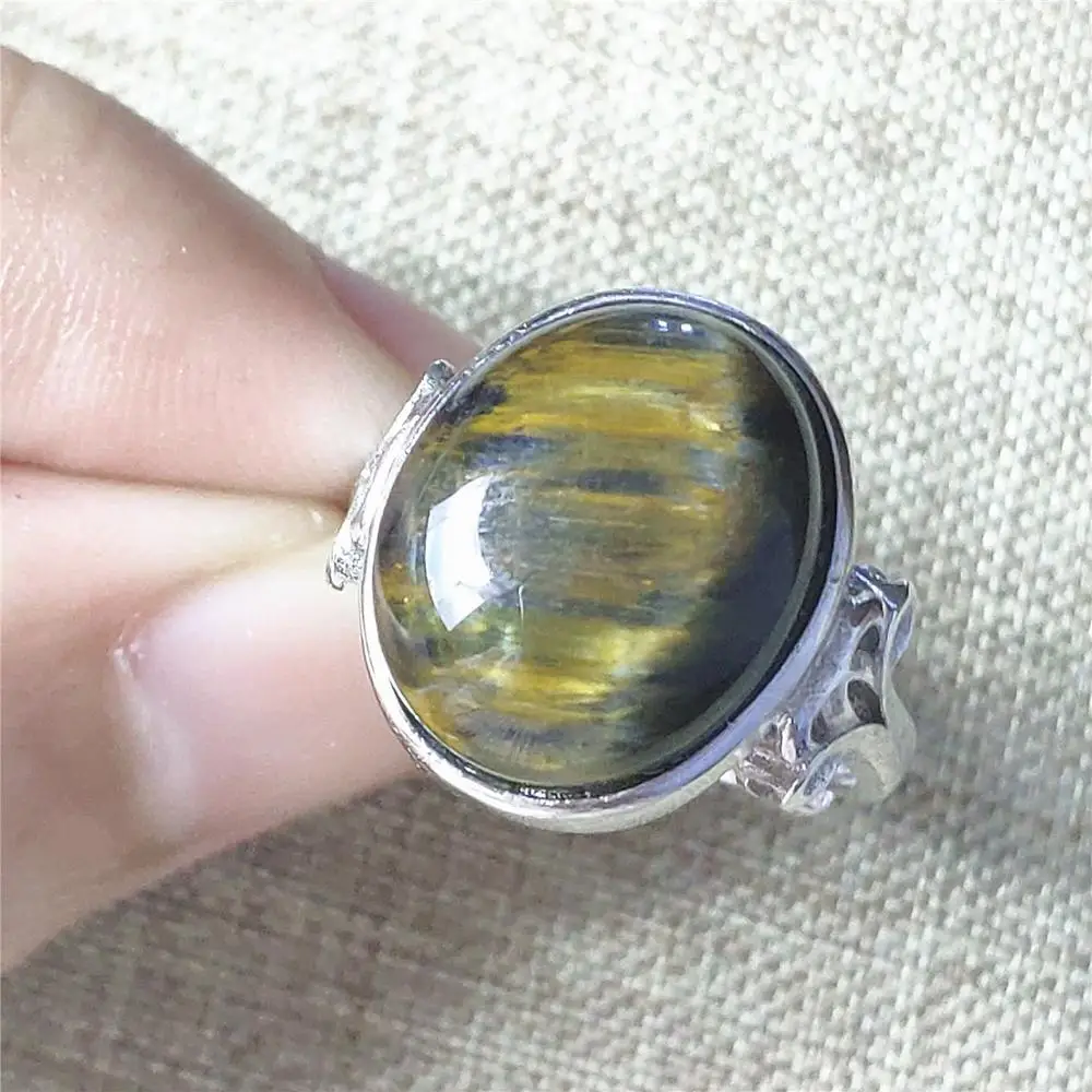 Top Natural Blue Pietersite Gemstone Chatoyant Adjustable Size Ring 16x13mm From Namibia 925 Silver Crystal Women Men AAAAA