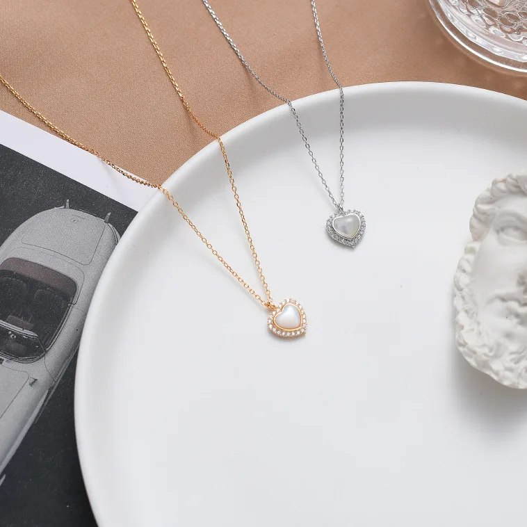 heart shell cz woman necklace 100% 925 Sterling silver nacklace Jewelry Clavicle chain pendant charms for women gift