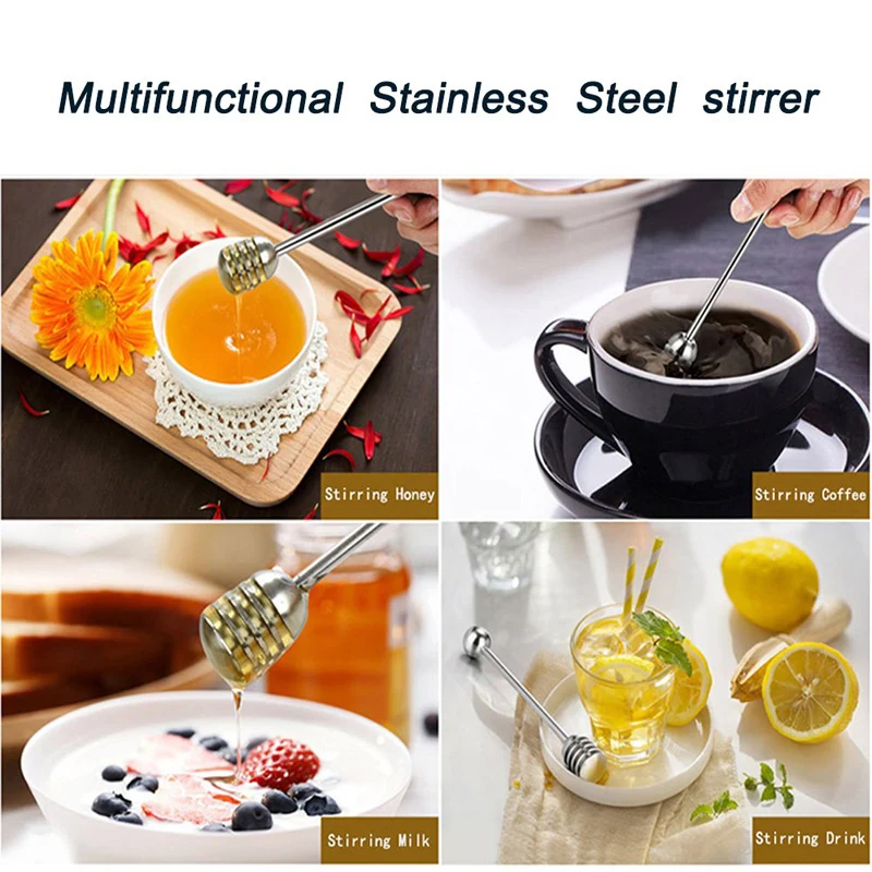 Honey and Syrup Dipper Stick Server 304 Stainless Steel Honey Spoon 6.3 Inch Serving Spoon For Honey Pot Jar (2)