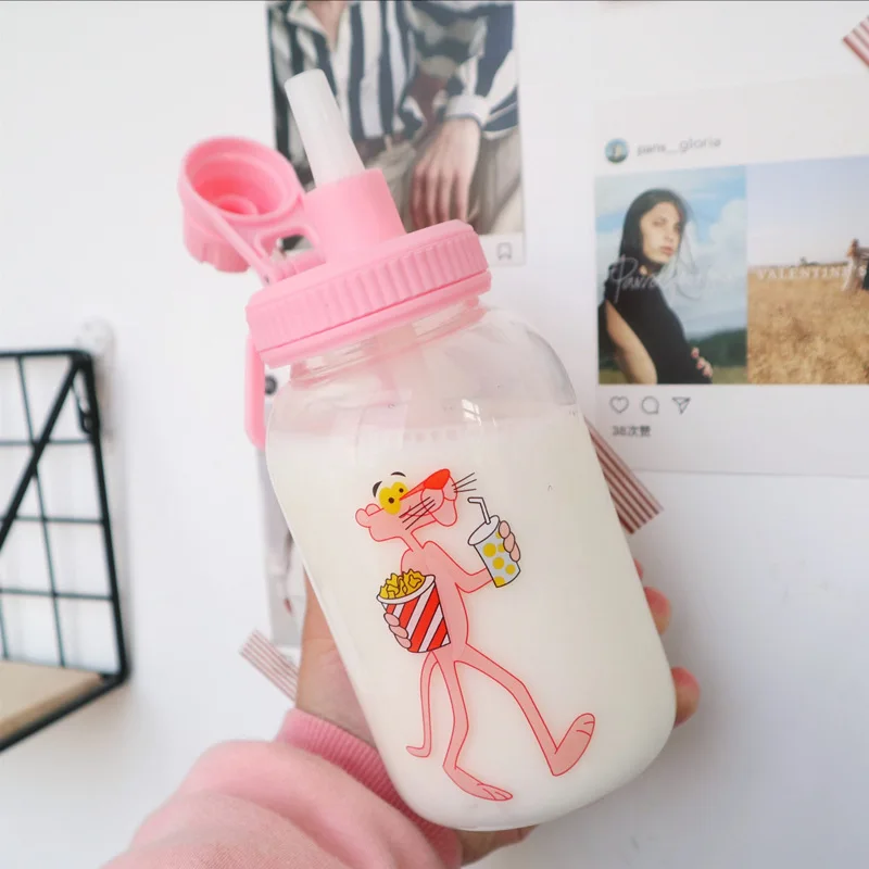 Милое животное мультфильм стеклянная бутылка для воды Спортивная бутылка для кемпинга стакан с соломинкой здоровый контейнер для воды Дети Рождественские подарки для девушек