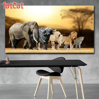 

FATCAT Large Diy Diamond Painting Animal Elephant Rhino Lion Leopard Full square round drill 5d Diamond Embroidery Mosaic AE1108