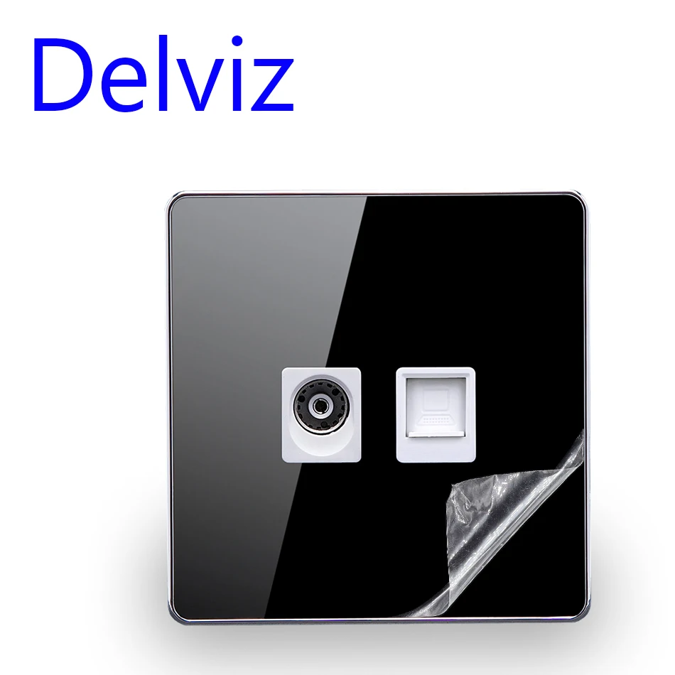 Computer And Television Wall Outlet , Crystal Glass Panel, Without Plug RJ45 Network adapter 2 Gangs Wall Computer and TV Socket