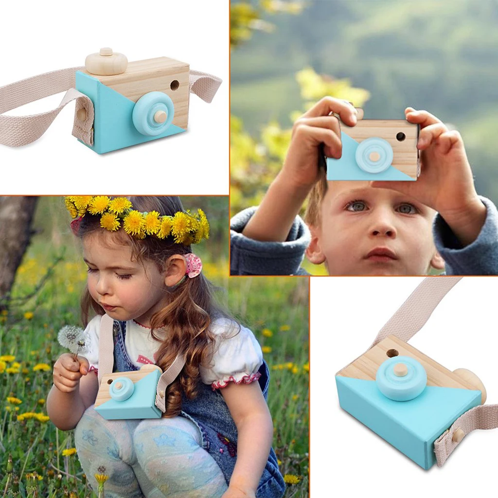 Wooden Mini Camera Toy Kids Nursery Room Hanging Decor Portable Toy Gift, 6 Colors for Choose