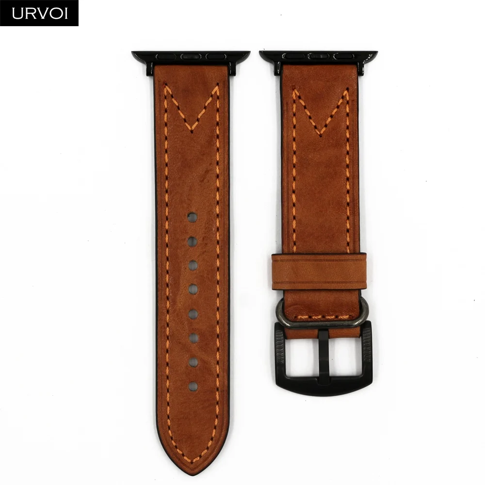 Light Brown Ремешок URVOI для apple watch series 5 4 3 2 кожаный ремешок для iwatch 40 44 мм Винтажный стиль м первый слой Ретро дизайн 38 42 мм - Цвет ремешка: Light Brown