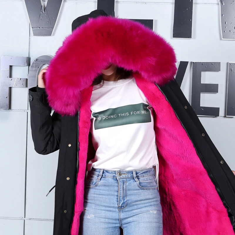 New fur coat real rabbit fur liner warm party to overcome wool fur collar female long coat fur coat