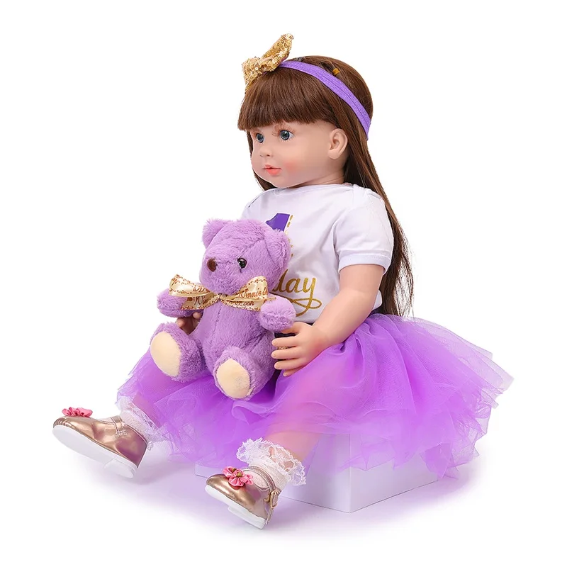 60 см кукла-Реборн, силиконовая Мягкая Реалистичная кукла для новорожденных, фиолетовая принцесса, куклы для детей, куклы-Реборн, Рождественский подарок