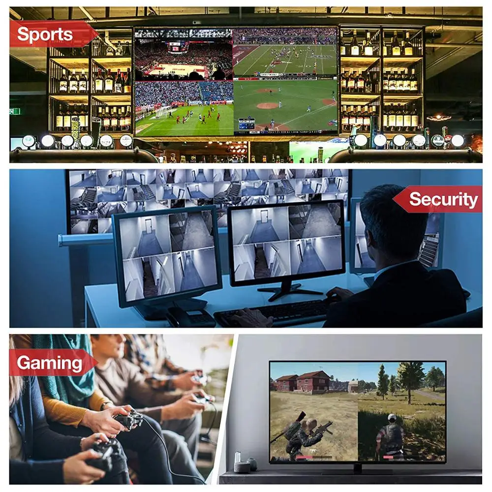 Y&H Quad Multi-Viewer 4 Channel HDMI Screen Switch 1080P 60fps Input with 4 Viewing Modes Seamless Switch and IR Remote