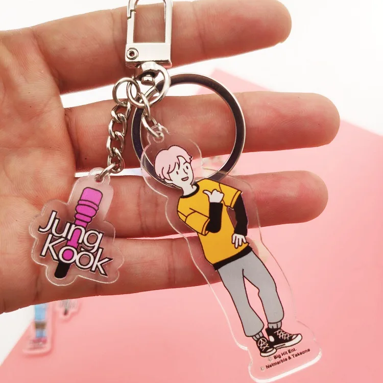 

KPOP Cartoon Keychain Bangtan Boys Keychain Korean Band Cartoon Figure Acrylic Pendent Key Ring