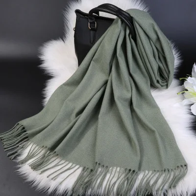 Brands Warm Cashmere Scarf Female Thick Soft Winter Poncho Brown Long Shawl Plaid Wrap For Women Tassel Stoles Lady Wool Scarfs - Цвет: Green