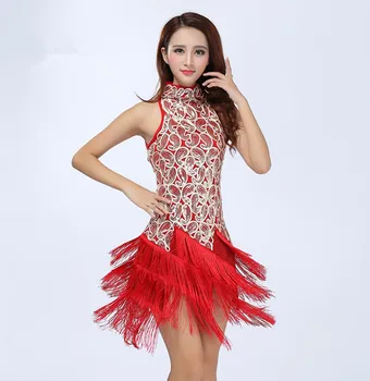 

Brand Latin Dance Costume Women Adult Dance Competition Dress Sequins Tassel Elegant Sexy Latin Tango Salsa Dance Skirt Dress