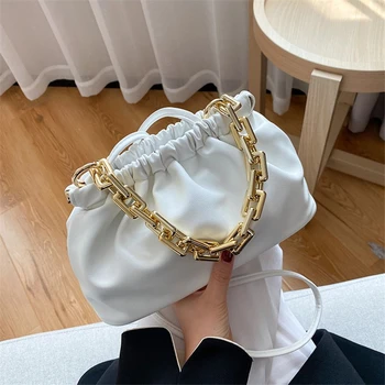 

Chain Shoulder Bag Women 2020 Solid Color Messenger Bag Women Thick Chain Cloud Fold Bag Simple Women Messenger Dumpling Bag