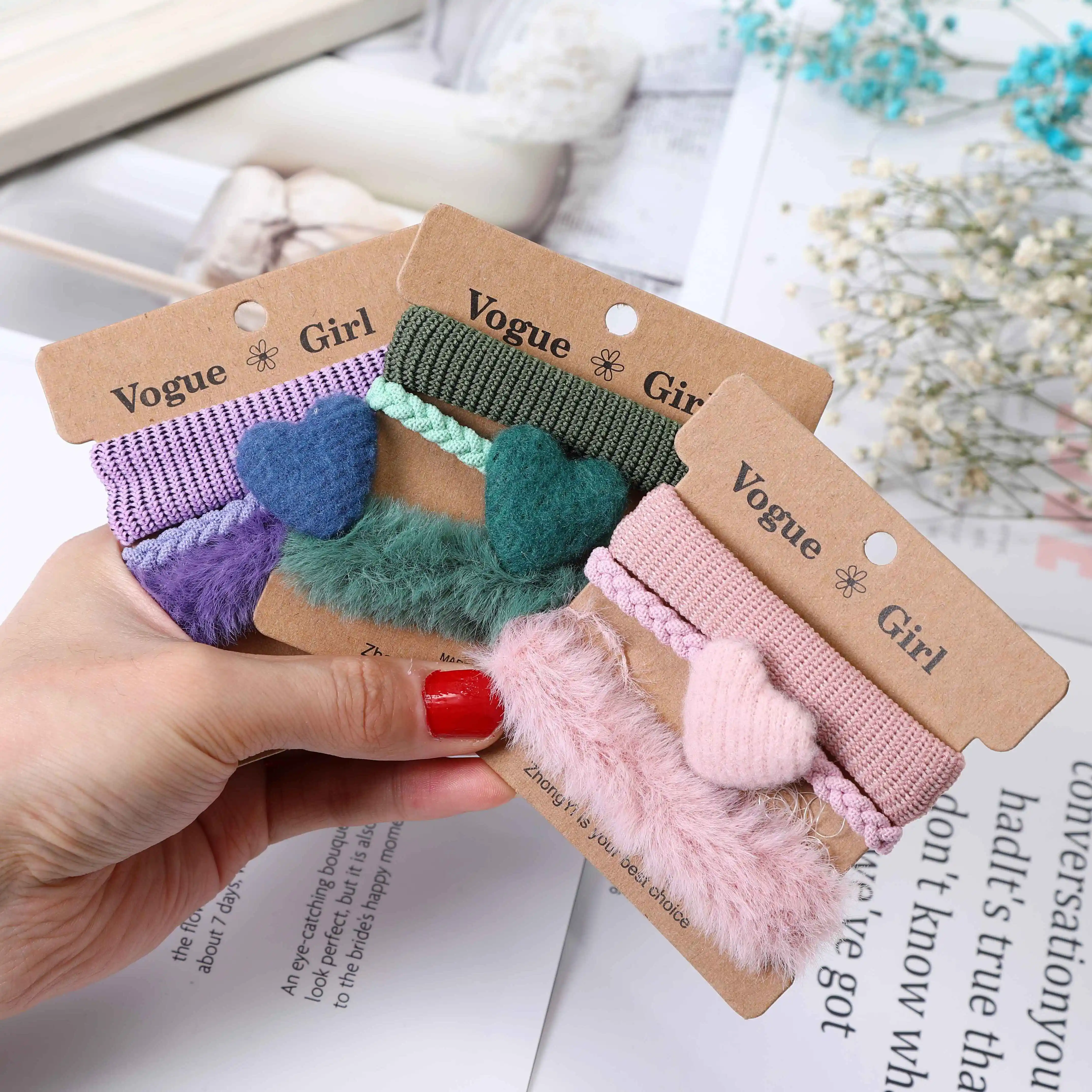 

AWAYTR 2/3/4pcs Set Shaggy Scrunchies Velvet Print Hair Ropes Ties Multiple Elastic Hairband Wholesale Ponytail Hair Accessories