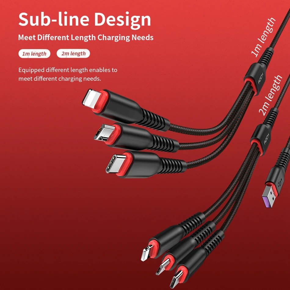 ROCK 6 в 1 USB кабель для телефона type C Micro USB кабель для iPhone iPad 3.6A Быстрая зарядка Microusb type-C зарядный провод для iPhone X