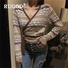 RUGOD новая осенняя одежда женский свитер кардиганы v-образный вырез узкое кружевное богемное вязаное пальто мода femme винтажный Топ