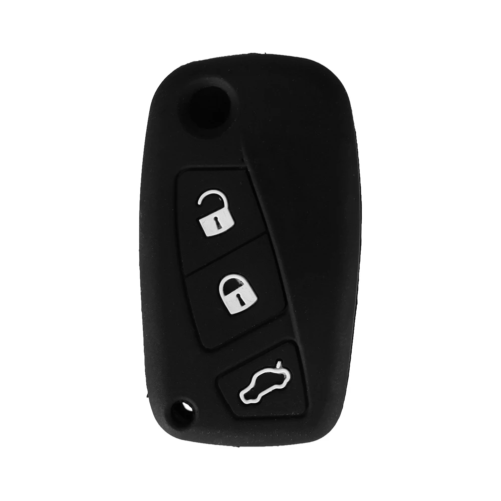 Черный KEYYOU 30 шт. силиконовый чехол для ключей от машины для FIAT Panda Stilo Punto Doblo Grande Bravo 500 Ducato микроавтобуса 3 кнопки откидной чехол для ключей - Название цвета: Черный