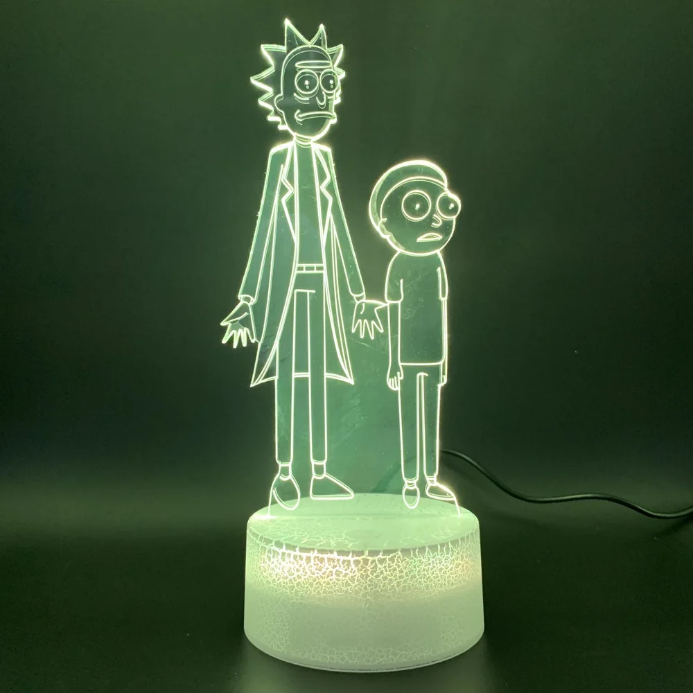 7 Color Changing USB Anime Rick and Motti Table Lamp 3D LED Night Lights Bedside Sleep Light Fixture Bedroom Decoration Gifts
