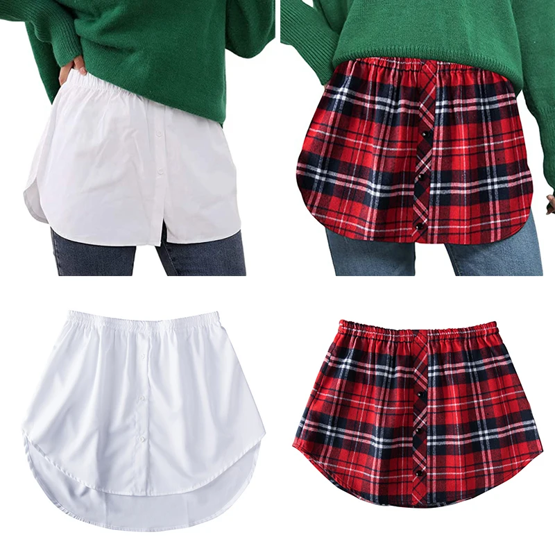 Detachable Underskirt Cotton Shirt Extender for Women Irregular False Skirt Tail Blouse Hem Plaid Mini Skirt Extender Hemline wrap skirt