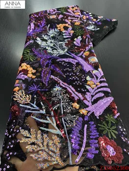 

Anna purple embroidery african net lace french sequin fabric 2020 high quality nigerian organza laces fabrics 5 yards for sewing