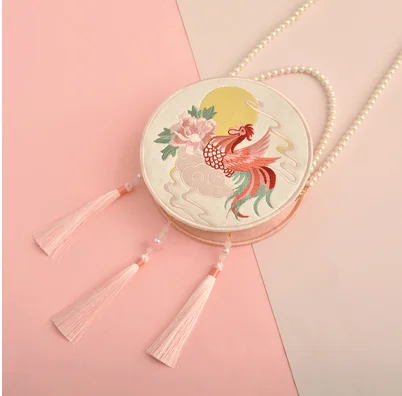 Angelatracy Hanfu Chinese Tiger Dragon Embroidery Tassel Rabbit Sheep Snake Horse Mouse Cow Monkey Pig Shoulder Circular Bags