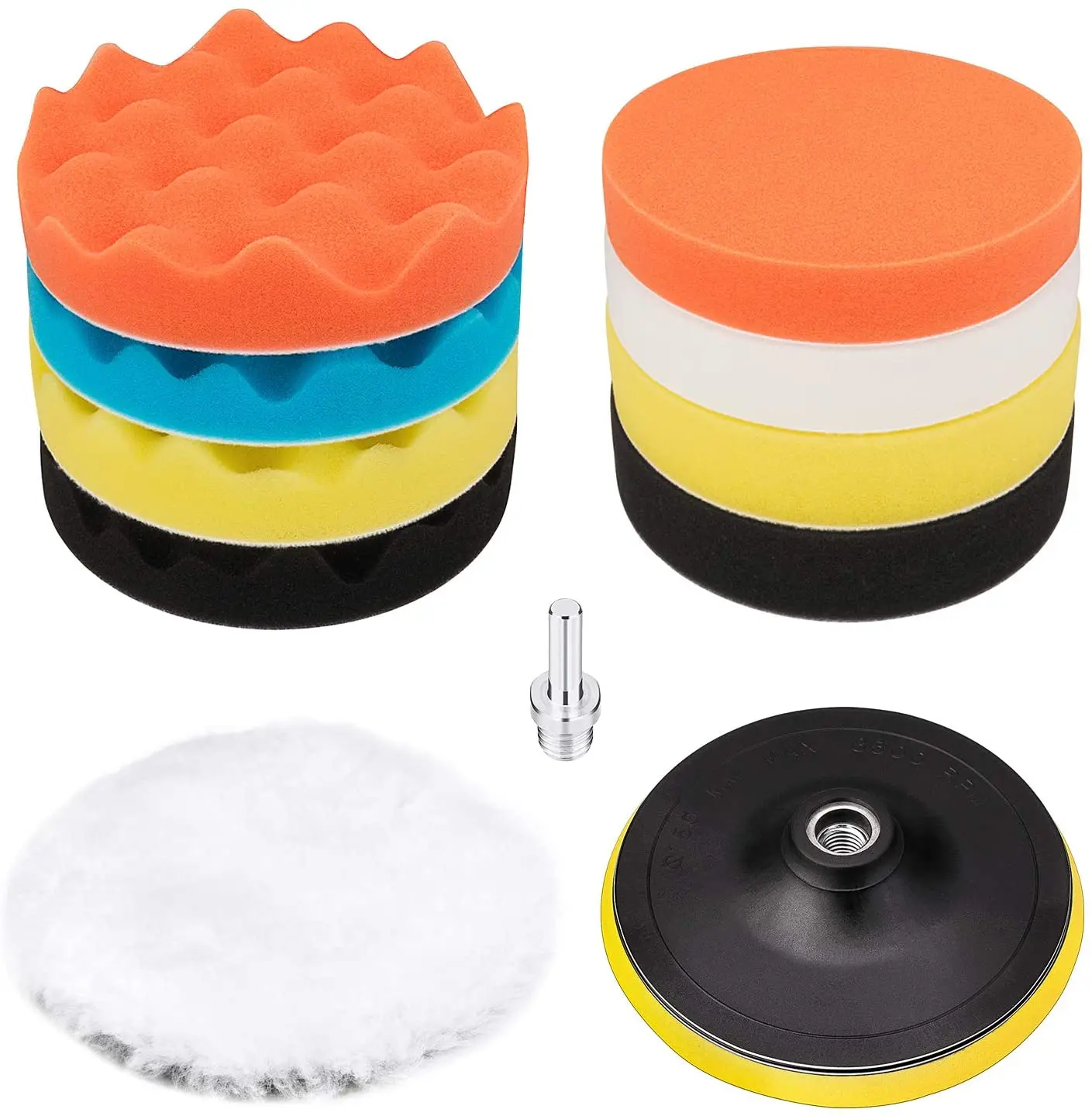 3inch Car Polishing Disc 11Pcs/Set Self-Adhesive Buffing Waxing Sponge Wool Wheel Polishing Pad Drill Adapter car polishing pad car polish pad car polishing sponge wool polishing pad polishing sponge set polishing wheel disc polishing wheel kit drill adapter for polishing