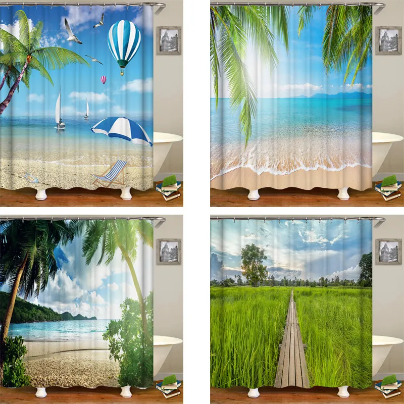 

Modern Beach Landscape Print Shower Curtain Bathroom Blackout Bathroom Curtains For Home Decoration Accessories