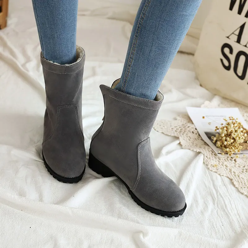 Sgesvier big size 33-46 simple casual snow boots low heel round toe zip ladies shoes solid color winter ankle boots women