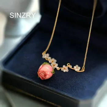 

SINZRY hot handmade jewelry natural freshwater pearl preserved flower sweety pendant chokers necklaces for female