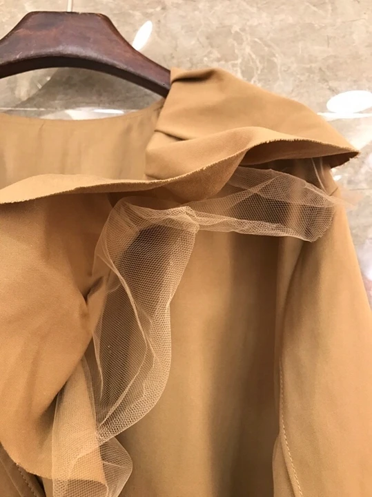 early autumn new female ruffled stitching decoration V-neck long-sleeved solid color windbreaker jacket 1001